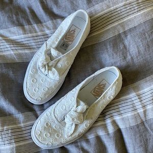 Vans White Slip On Shoes With Tie